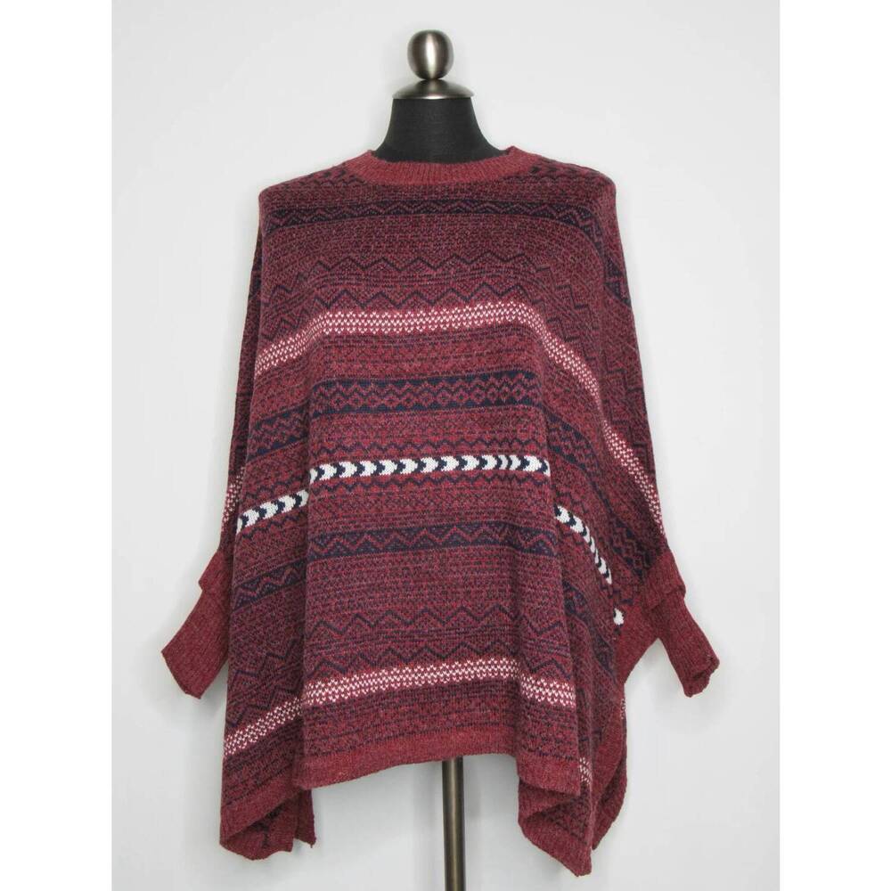 NEW PAPILLON women's fairisle knit poncho style sweater in burgundy